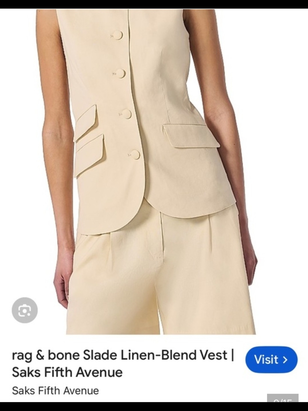 rag & bone Cream Linen-Blend Wide Leg Pants with Matching Vest